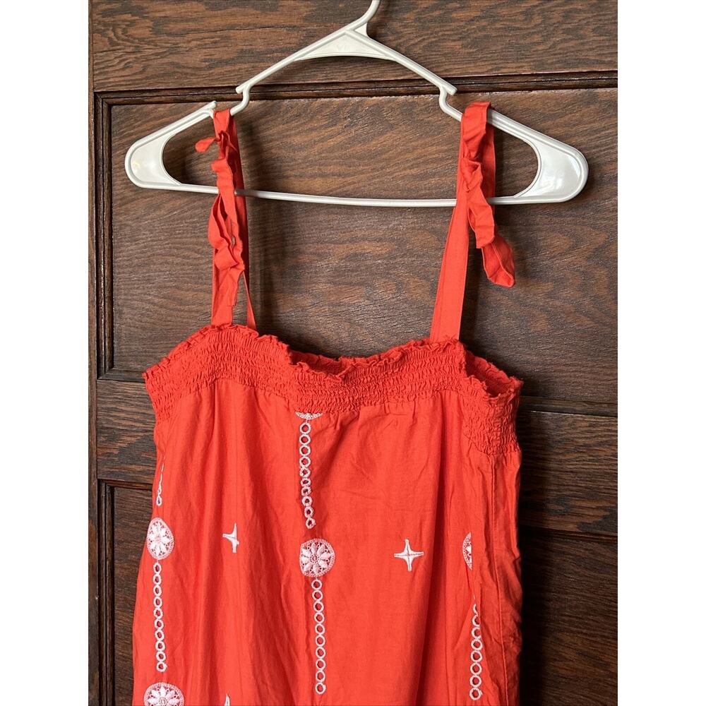 Joie Cleta Red White Salsa Embroidered Parrot Cotton Eyelet Maxi Dress Sz L - Picture 2 of 11